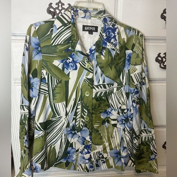 Kasper Linen‎ Blend Tropical Print Blazer - Picture 5 of 13